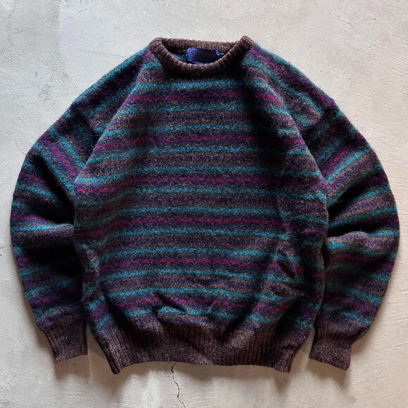 vintage striped boxy purple blue wool sweater - Picture 1 of 4